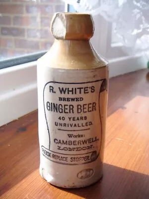 Vintage Stoneware Bottle R. Whites Ginger Beer (Pottery Mark: Bourne Denby 2) • £10