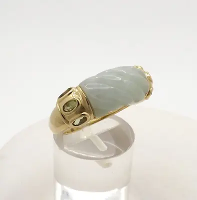 14k Gold Carved Natural Green Jade Peridot Ring Hong Kong Sz6 New • $474.05