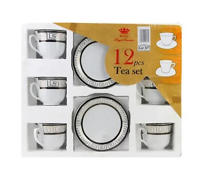 Cup And Saucer Set 15 Piece Porcelain White Tea Set Coffee Cappuccino Tea Cups • £34.99