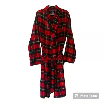 VTG Polo Ralph Lauren Bath Robe Mens Red Green Navy Plaid Cotton Flannel S/M RLL • $24.96