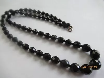 Vintage 40's 50's Era Jet Black Faceted Mourning Crystal Necklace 24 In • $1.99