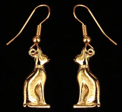 24kt GP Gold Egyptian Bastet Cat Earrings • £8.99