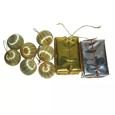 Christmas Ornaments 2 Foil Wrapped Boxes 7 Mini 1  Round Striped Balls • $5.94