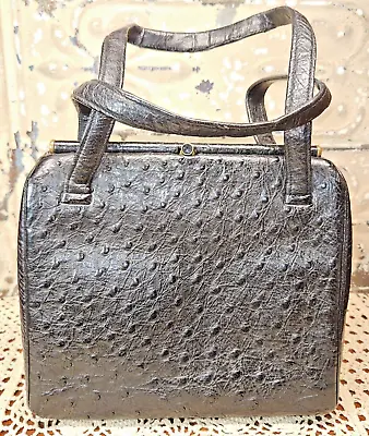 Vintage Black Ostrich Skin Pattern Leather Women’s Purse Handbag (read) • $22