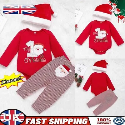 £11.79 • Buy Baby My First Christmas Outfit Bodysuit Pants Hat 3 Pc Shirt Santa Boys Holiday