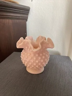 Vintage Fenton Pink Milk Glass Hobnail Rose Bowl Ruffled Rim • $89.99