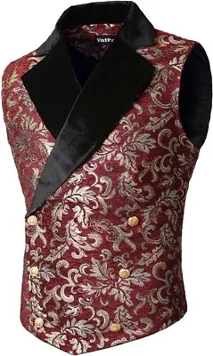 VATPAVE Mens Victorian Double Breasted Vest Gothic Steampunk Waistcoat Small • $24.99