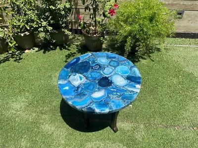 Natural Blue Agate Table Top Handmade Mosaic Stone Art Handmade Gifts • $539.84