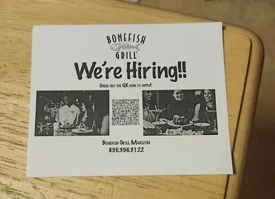 Ephemera Postcard Bonefish Grill Marlton New Jersey Restaurant We're Hiring Jobs • $12.49