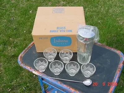 Rare Vintage Mcm Indiana Glass Shaker & Glasses Cocktail Set Never Used W/ Box • $45