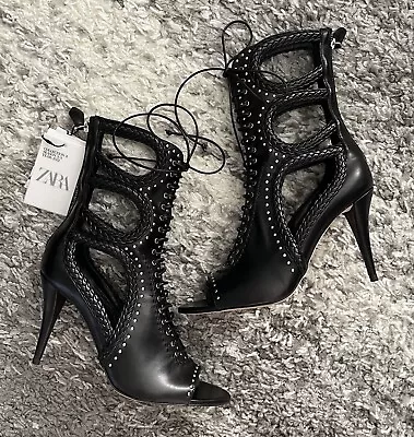 $189 • Buy Zara Studded Leather Sandal Booties - Size 7.5