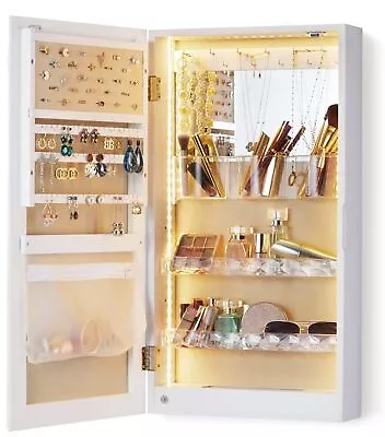 LUXFURNI LED Jewelry Organizer With Mirror Small Jewelry Cabinet Wall-Mount/... • $122.09