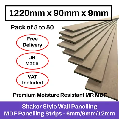 MDF Strips Shaker Wall Panelling Kit Packs 1220mm X 90mm X 9mm • £0.99