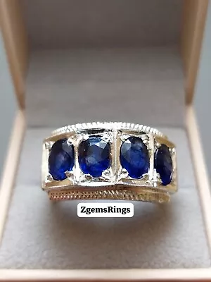 Natural Real Sapphire Man Ring Silver 925 Handmade 4ct Sapphire Neelam Mens Ring • $220.04