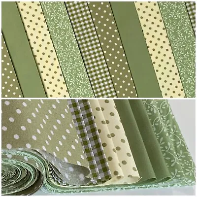 10 100% Cotton Fabric Strips 2.5” X 42” Jelly Roll Quilting Blender Basics Green • £6.50