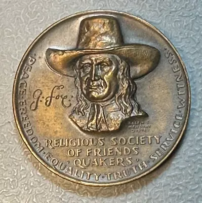 1971 Medallic Art Quakers Medal Large Bronze Ralph Menconi Religions 1.75  1.9oz • $25