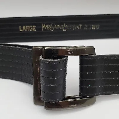 YVES SAINT LAURENT Belt VTG FIT 28  Large Runs Sml Double Ring Black Leather YSL • $38