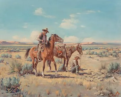 Western Cowboy Horse Riders 32 X 40 In Rolled Canvas Print Old West Painting • $79