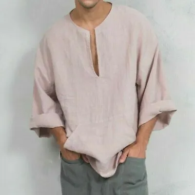 £31.44 • Buy Men's Linen Loose Wide Sleeve T-Shirt Short Kurta Islamic Clothing Top Tee Shirt