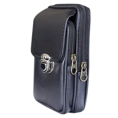 Men PU Leather Waist Belt Bag Wallet Purse Mobile Cell Phone Bag Pouch Pocket • £7.89