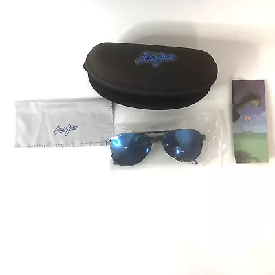 Maui Jim Aviator Sunglasses Black Frames Mirrored Blue Lenses Hard Shell Case • $63.99