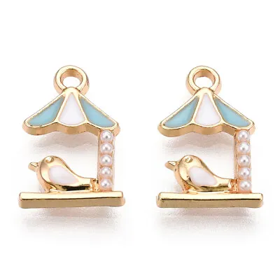 6 Gold Plated Blue Bird And Umbrella Enamel Charms Jewellery Making • £3.85