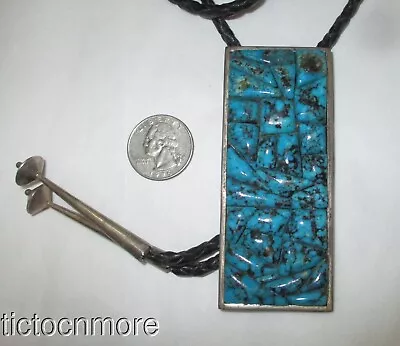 Vintage Zuni Indian Roy Sterling Bisbee Turquoise Cobblestone Mosaic Bolo Tie • $99.99