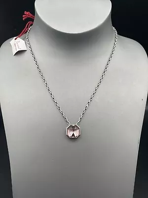 BACCARAT Rose Pink L'illustre Small Octagon Crystal Pendant Sterling Necklace • £165