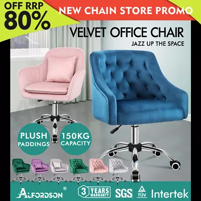 ALFORDSON Velvet Office Chair Fabric Armchair Computer Swivel Study Adult Kids • $144.79