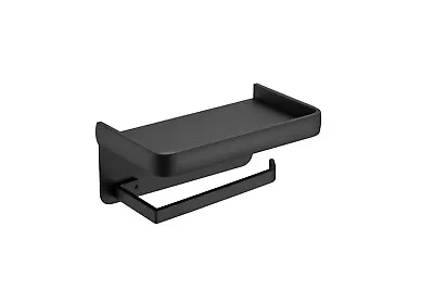 $14.44 • Buy Luxury Matte Black Aluminum Toilet Paper Holder Storage + Phone Shelf Bathroom