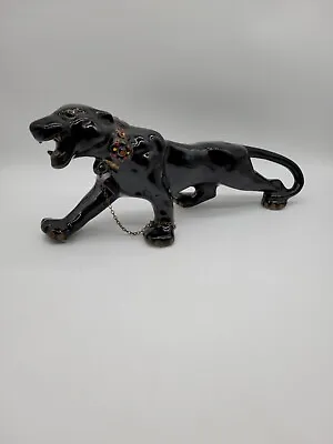 Vintage Black Panther Hand Painted W/ Collar & Chain • $85