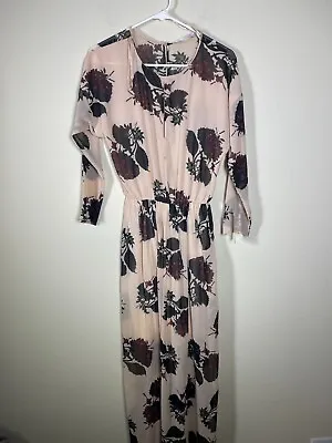 NWT! Zara Trafaluc Women's LS Pink Floral Maxi Dress Large Semi-Sheer • $17.67