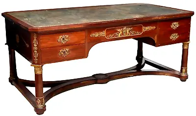 Antique Desk Bureau Plat French Empire Style Mahogany Gilt Mounts 1800s! • $2995