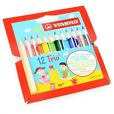 STABILO Trio Thick Colouring Pencils - Half Size - Mixed Colours - Pack Of 12 • £6.99