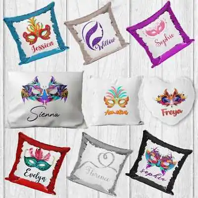 Personalised Mask Design Pillow Cover Sequin Cushion Gift Birthday Cover 48 • £10.48