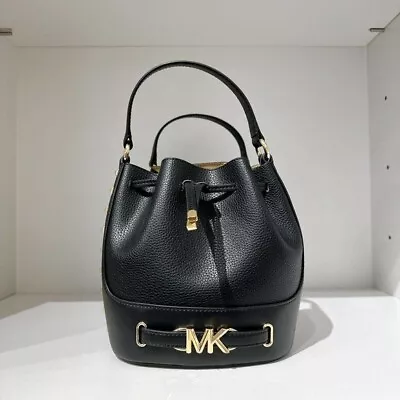 Michael Kors 35S3G6RM2T Reed Medium Studded Pebbled Leather Bucket Bag IN BLACK • $135