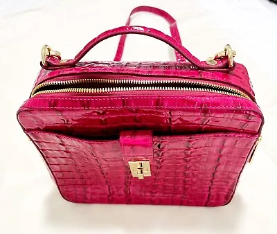 Brahmin Evie Fuschia La Scala Embossed Leather Cross Body Square Hand Bag  NWT • $190