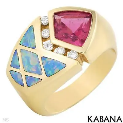 Kabana 14K Yellow Gold Ring 1.35 Ctw Rubellite Diamonds & Opal. Size 6.5. New • $2936.30