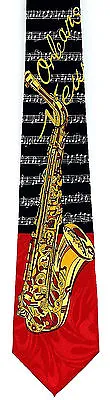 Mardi Gras Sax Men's Necktie Music Saxophone Carnival Red Black Neck Tie • $14.95