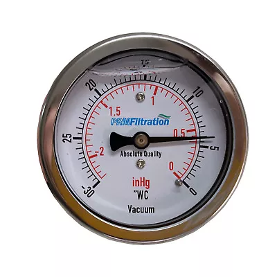 $30.44 • Buy New PRM 0 To -30  WC / 0 To -2  HG Vacuum Gauge 2.5” SS Case 1⁄4” NPT Brass Back