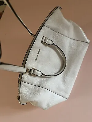 Michael Kors White Pebble Finish Leather Bag W/ Black Piping Kors Handbag • $32.89