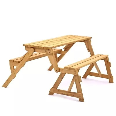 2-in-1 Convertible Folding Pub Picnic Table And Bench Seat With Parasol Hole • £138