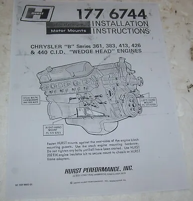 Hurst   Instructions To Put -chrysler 361 383 413 426 440 In Other Chassis • $8