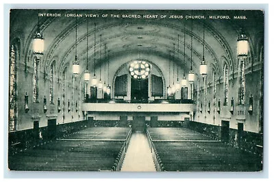 C1940s Interior View Of The Sacred Heart Of Jesus Christ Milford MA Postcard • $19.97