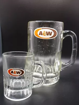 A&W Root Beer Float Mugs LOT - Oval Logo - Thick Glass Vintage Large & Mini • £14.48