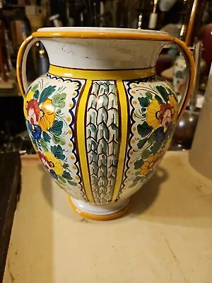 Vintage Vanro Italy Ceramic Vase With Double Handles Majolica Huge 10x10 • $75