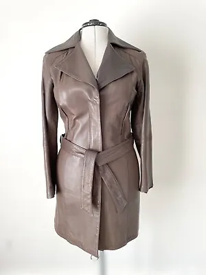 Vera Pelle Italian Leather Long Line Coat Choc Brown Buttery Soft EU 42(12-14) • $249.95