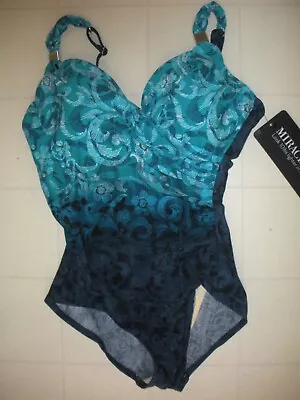 MIRACLESUIT Aquamarine Green Royals Siren 1 PC Underwire Swimsuit Sz 8 NWT • $74