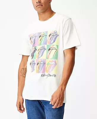 COTTON ON Mens Tbar Rolling Stones Logo Short Sleeve T-shirt Vintage White Small • $15