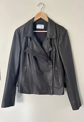 Muubaa Leather Rosario Biker Slate Grey Jacket Size UK 16 (Large) • $70